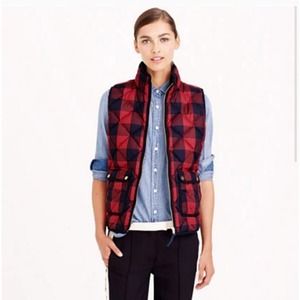 J. Crew Excursion Buffalo Check Plaid Quilted Down Puff Vest Size XS Navy Blue